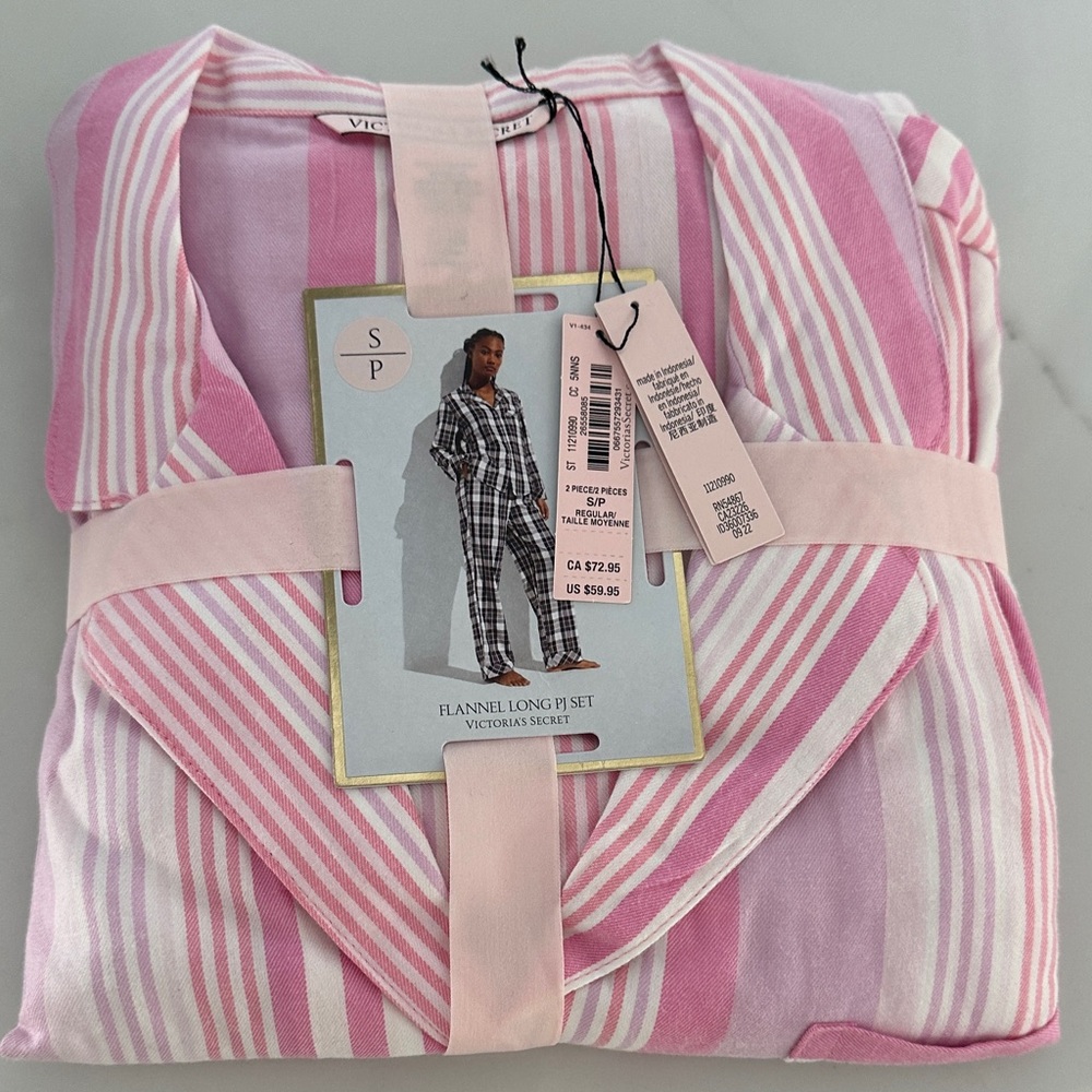 Victoria's Secret Pink and White Flannel Pajama Set